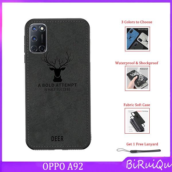 Ốp điện thoại vân vải canvas mềm kết cấu hình nai 3D cho OPPO A92