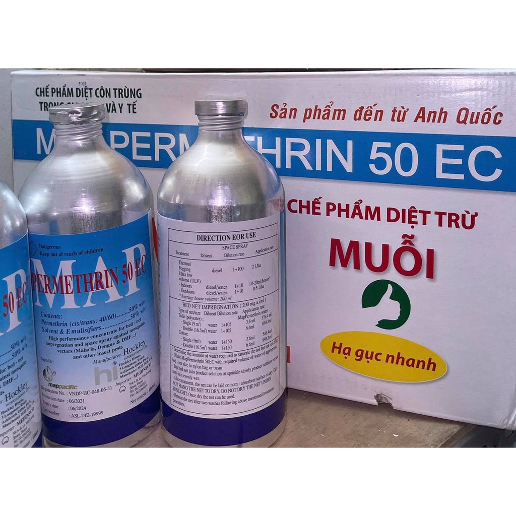 Thuốc muỗi permethrin 50 EC phun muỗi, phun rệp, hoa màu, xịt tiêu, cafe, rệp sáp, chai nhôm diệt côn trùng hiệu quả