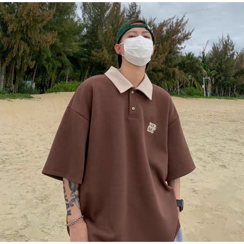 Áo thun Polo unisex nam nữ thêu NKI - Tentenboutique ( from unisex nam và nữ ) LƯU Ý : ÁO MÀU NÂU NHẠT HƠN TRONG HÌNH