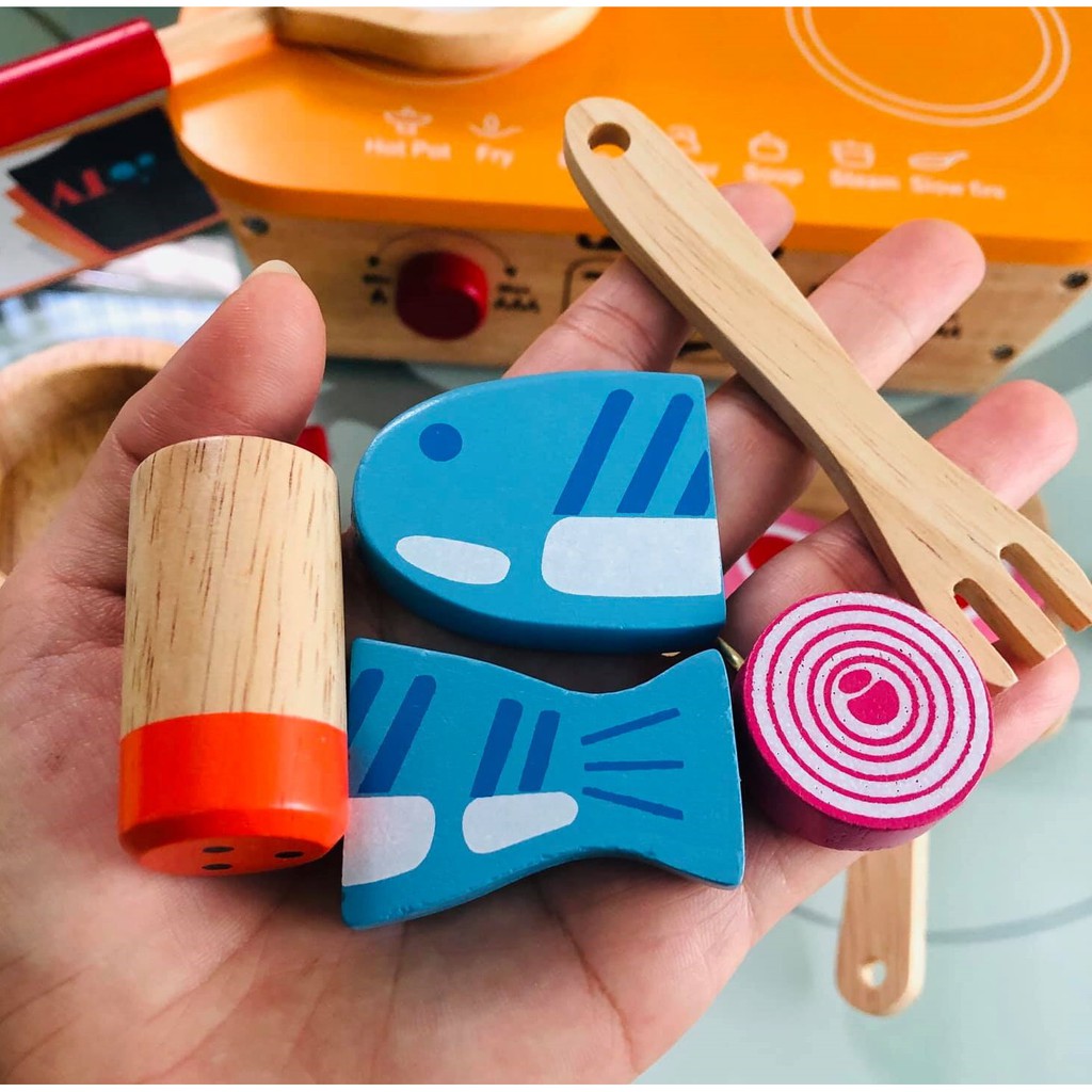 Đồ chơi bếp nấu ăn bằng gỗ xinh xắn cho bé nhập vai làm bếp nhí