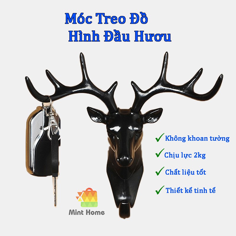 Móc treo đồ, móc treo chìa khóa, móc khóa sừng đầu hươu, sừng đầu tuần lộc trang trí decor đa năng dán tường