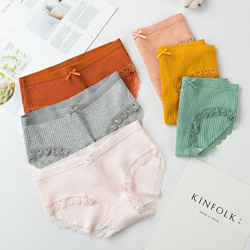 Quần Lót Coton Sợi Tre Phối Tăm Viền Ren (d)