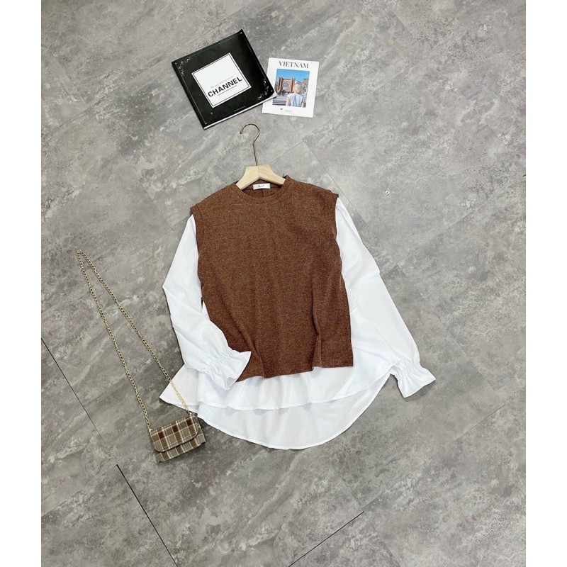 ÁO SƠ MI MIX GHI LE NÂU