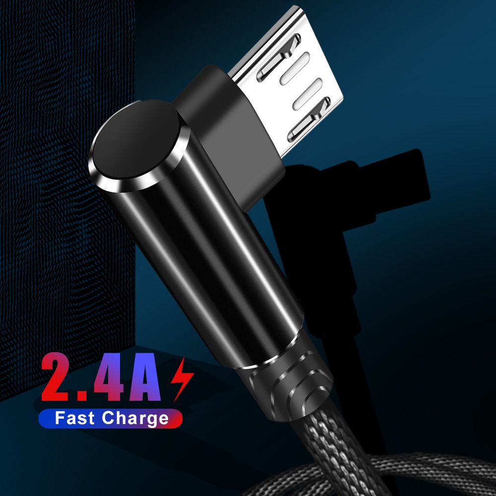Dây cáp sạc / truyền dữ liệu đầu cắm hình chữ L giao diện Micro USB type C bện dây Nylon nhiều màu sắc tùy chọn