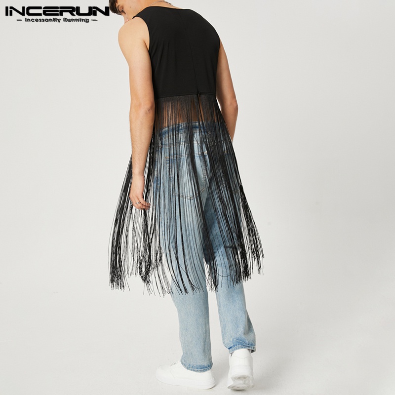 Áo ba lỗ INCERUN dáng dài phối tua rua độc đáo phong cách mùa hè năng động cho nam