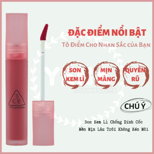 Son kem lì 3CE Blue Water Tint  mã DOUBLE WIND màu đỏ hồng đất