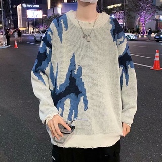 Áo Sweater Tay Dài Cổ Tròn Dáng Rộng In Hình Ngọn Lửa Thời Trang Cho Nam