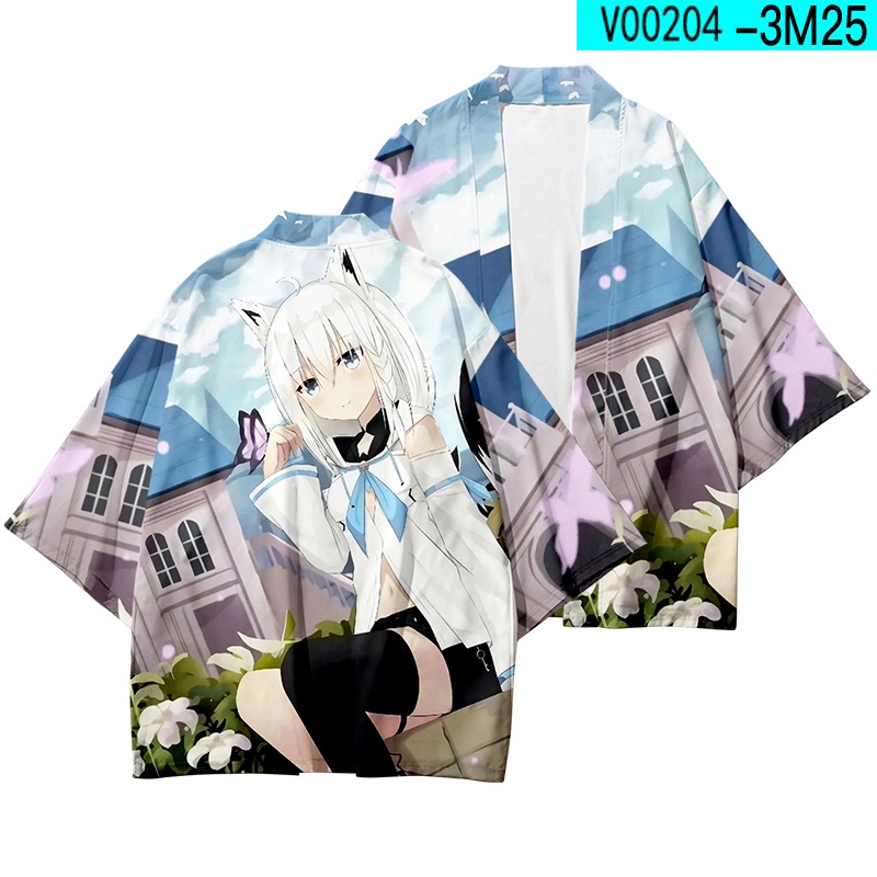 Áo Kimono Ngắn Tay In Họa Tiết VTuber Shirakami Fubuki 3D Thời Trang Mùa Hè Nhật Bản