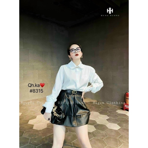 chân váy da kèm đai