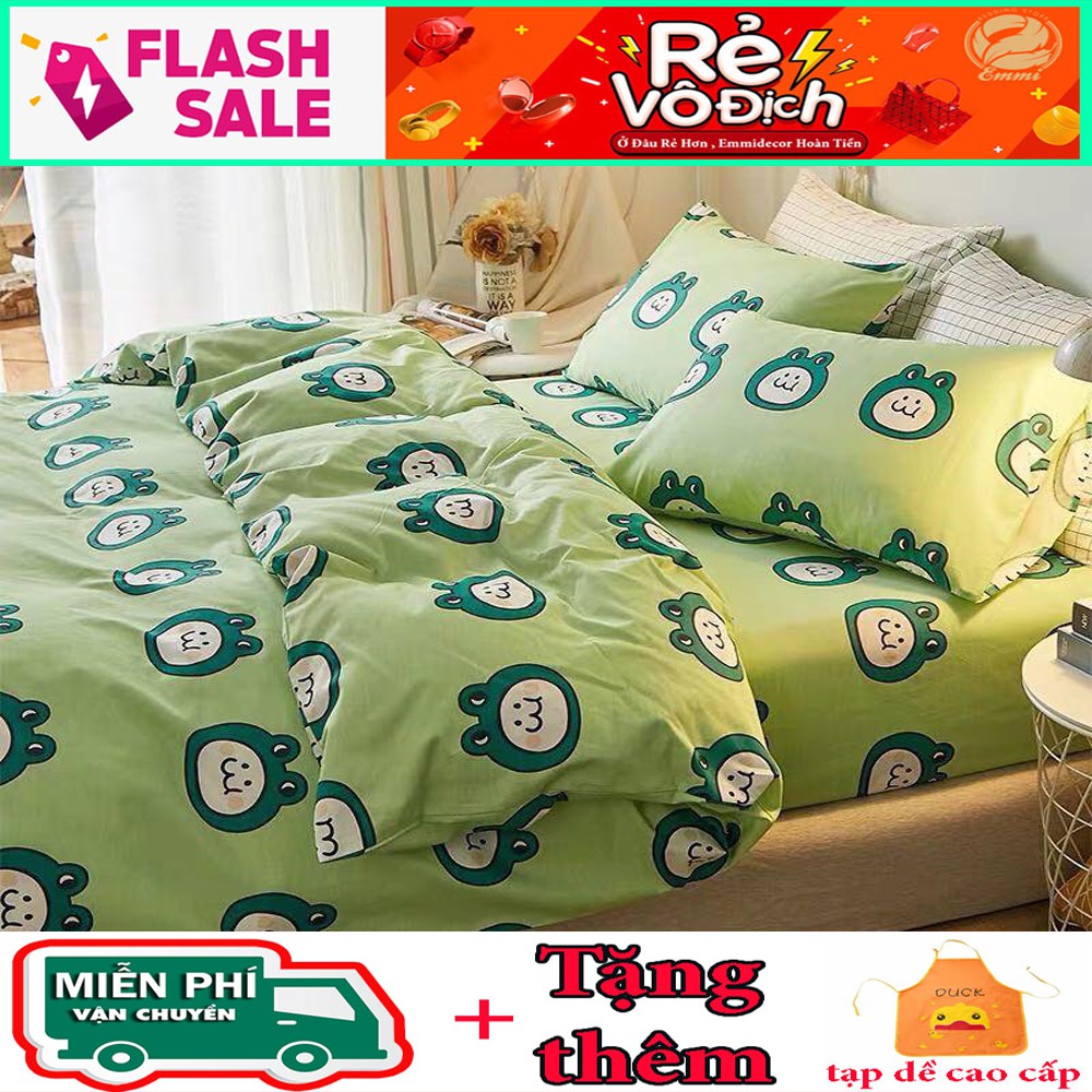 Bộ Chăn Ga Cotton Poly  Mẫu Ếch Xanh xanh