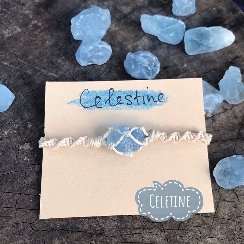 Vòng tay Macrame đá Clestine  xanh dương nhạt