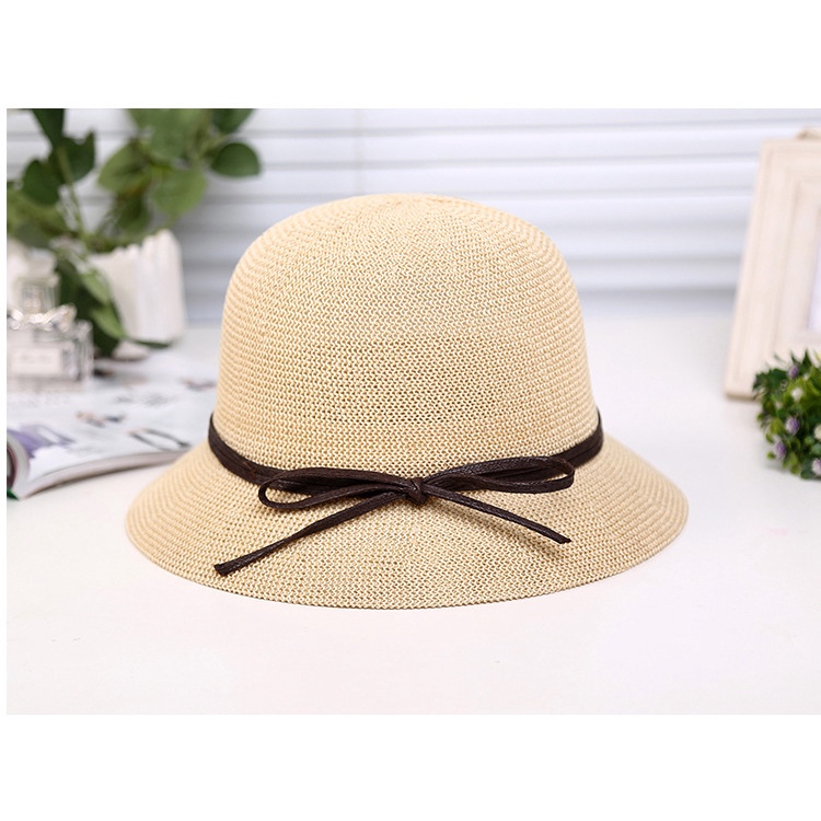 Nón Len Vành Rộng Màu Trơn Phối Dây Korea Style