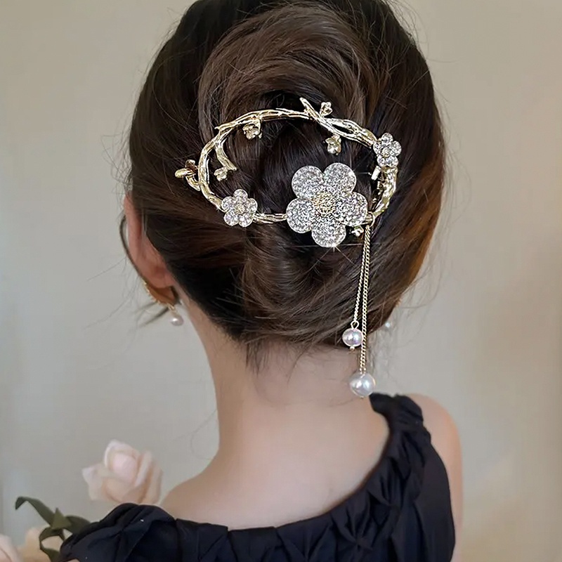 Kẹp tóc Haimeikang kim loại hình hoa đính ngọc trai nhân tạo thời trang