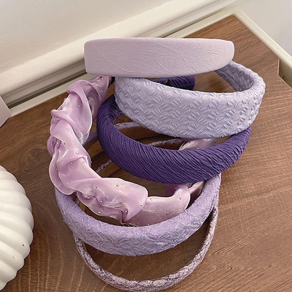 Băng Đô Cài Tóc Bằng Da Pu Màu Tím Phong Cách Hàn Quốc