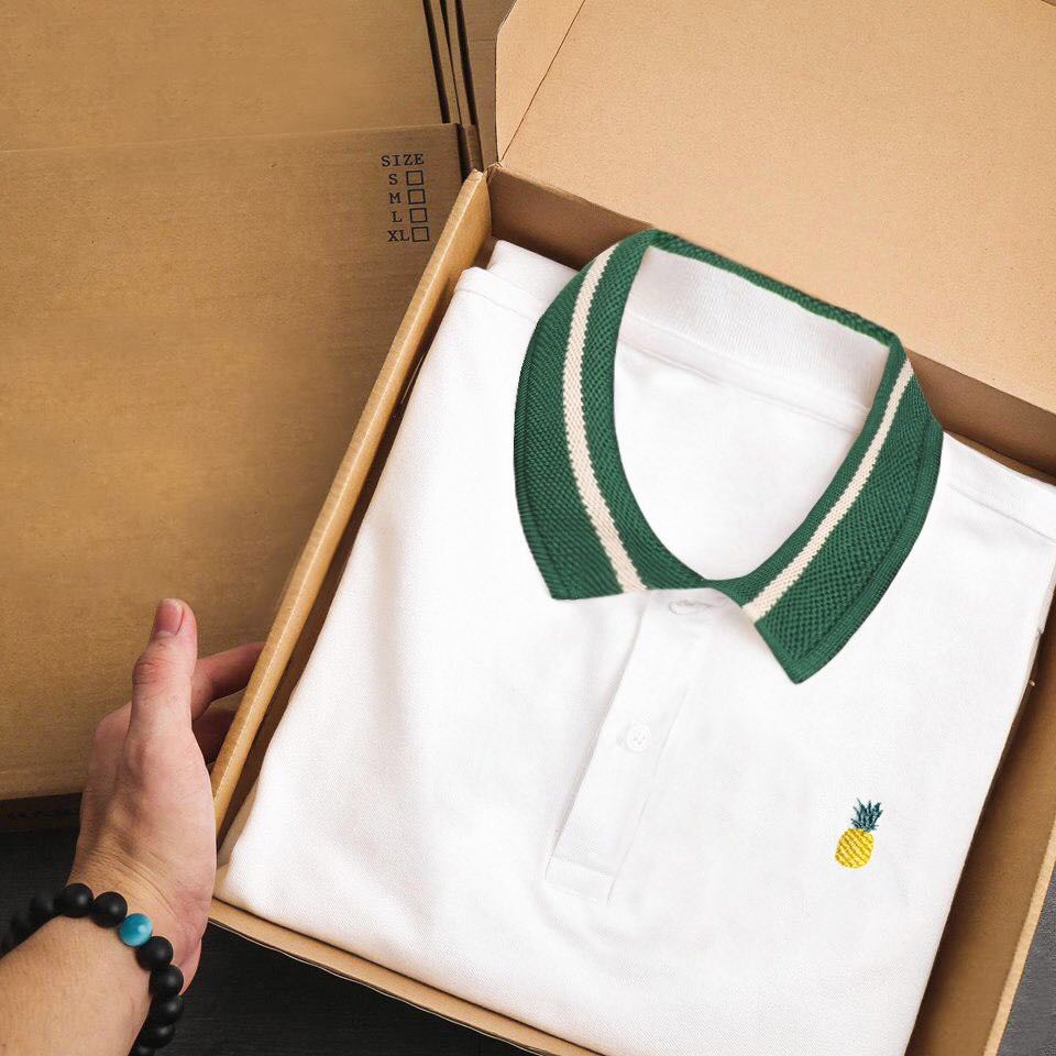 ÁO POLO THUN NAM QUẢ DỨA TRẮNG CHẤT VẢI COTTON 4 CHIỀU MỀM MỊN YES160 LÊN FROM CHUẨN HÀN QUỐC
