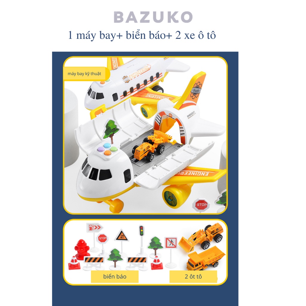 Máy Bay Đồ Chơi Mô Hình Có Bánh Xe Cỡ Lớn Cho Bé Tặng Kèm 2 Ô tô BAZUKO DC008