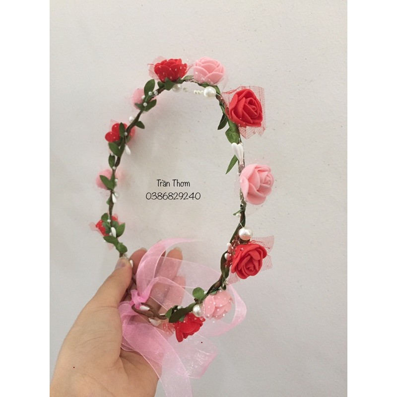 Vòng hoa đội đầu phối hạt sang chảnh nhiều màu