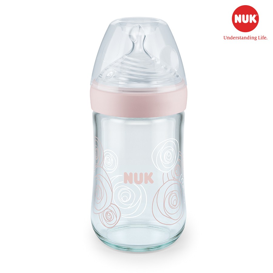 Bình sữa NUK thủy tinh Nature Sense 240ml núm ti Silicone S1 - M
