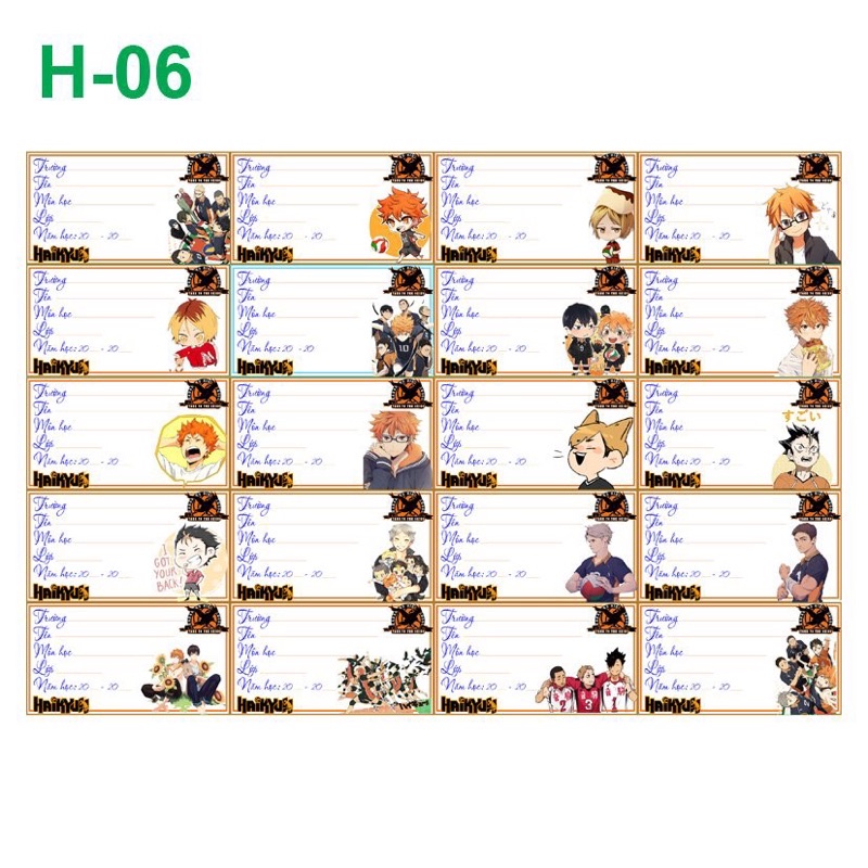 combo 20-140 nhãn vở haikyuu/nhãn vở anime in hình haikyuu