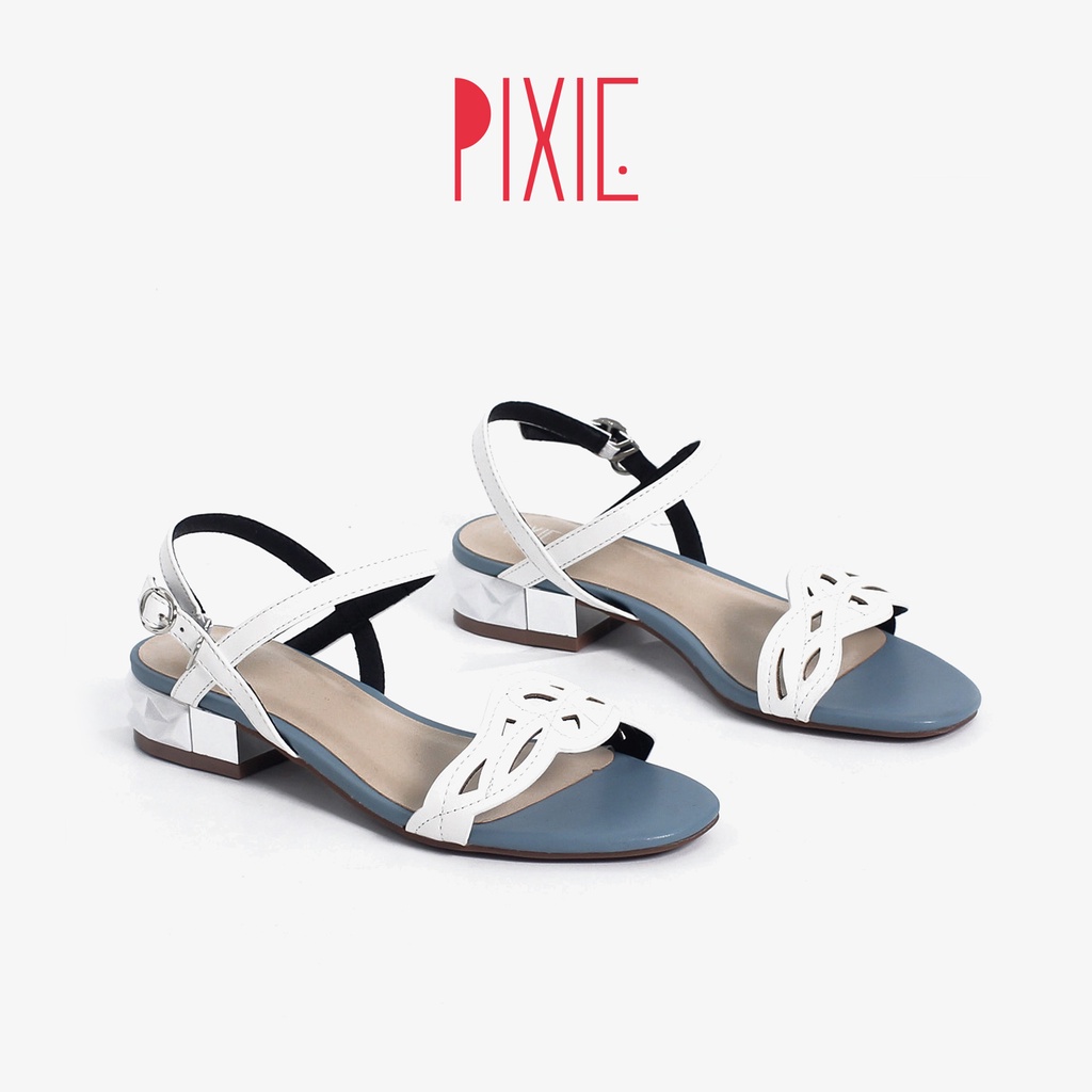 Giày Sandal 3cm Đế Vuông Quai Cutout Màu Đen Pixie X459