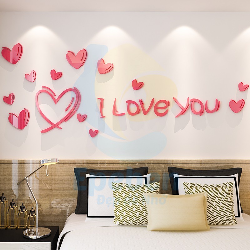 Tranh dán tường mica 3d decor khổ lớn i love you trang trí phòng khách, phòng ngủ, phòng cưới