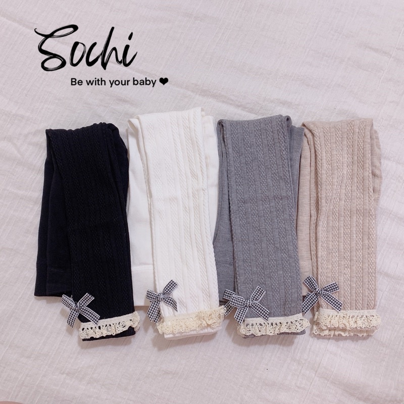 Quần tất, legging phối ren đính nơ giữ nhiệt cho bé từ 0-3 tuổi