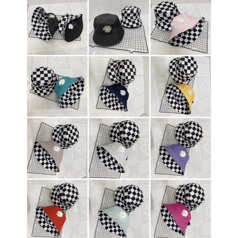 NÓN VÀNH CỤP PHẢN QUANG - HOA CÚC CARO ĐỘI 2 MẶT