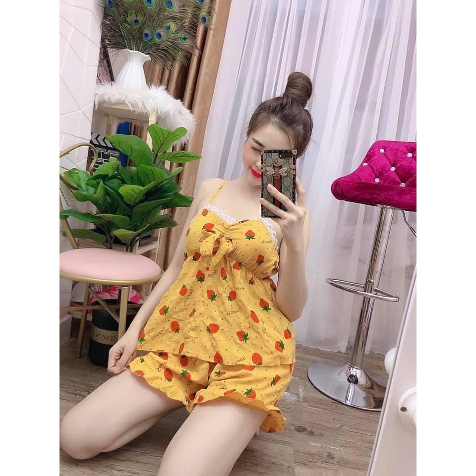 Đồ ngủ sexy 💋Freeship💋 Đồ ngủ sexy 2 dây in hình trái dâu Freesize dưới 60kg | BigBuy360 - bigbuy360.vn