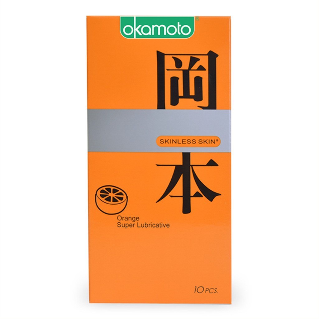 Bao Cao Su Siêu mỏng nhiều gel bôi trơn Okamoto Orange hương cam, Nhật Bản (Hộp 10C, hộp 3C)