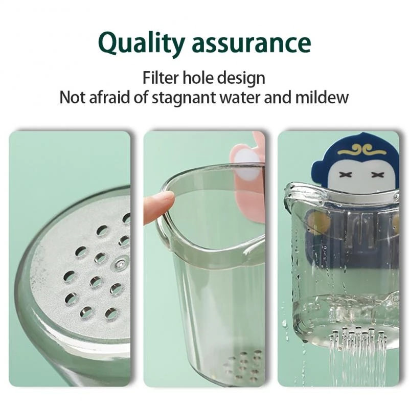 [Mới] Giá Đỡ Bàn Chải Đánh Răng / Cốc Đựng Lược Gắn Tường Có Lỗ Thoát Nước / Không Đục Lỗ