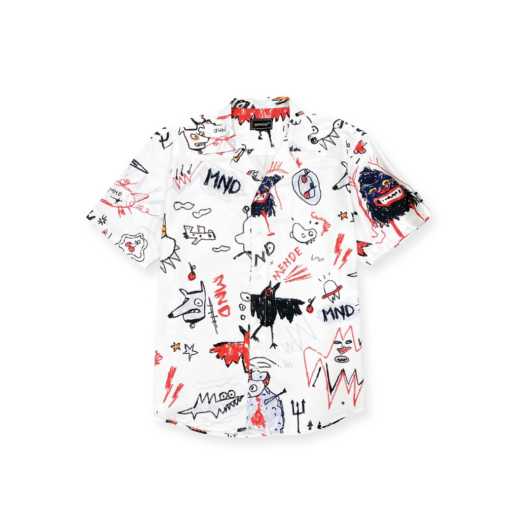 Áo sơ mi MENDE CARTOON SHIRT kiểu cổ vest tay ngắn form rộng unisex nam nữ | BigBuy360 - bigbuy360.vn