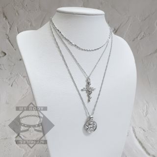 Set 3 vòng cổ dây chuyền mặt dây thánh giá hoa hồng và mặt tròn
