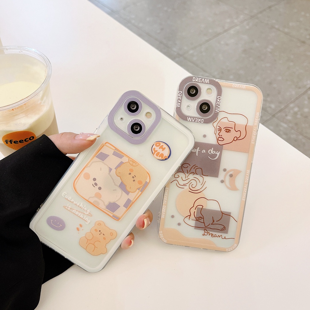 Ốp Điện Thoại Họa Tiết Sọc Caro/Gấu Dễ Thương Cho iPhone7 7P 8 8P X XR Xs Max 11 Pro Max 12 Pro 13 ProMax
