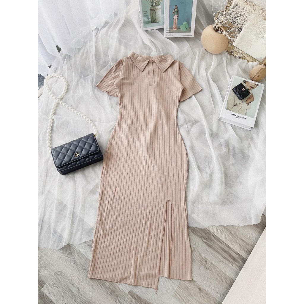 [Mã SKAMA06 giảm 8% tối đa 50K đơn 250K] Đầm midi xẻ đùi màu nâu tây | BigBuy360 - bigbuy360.vn