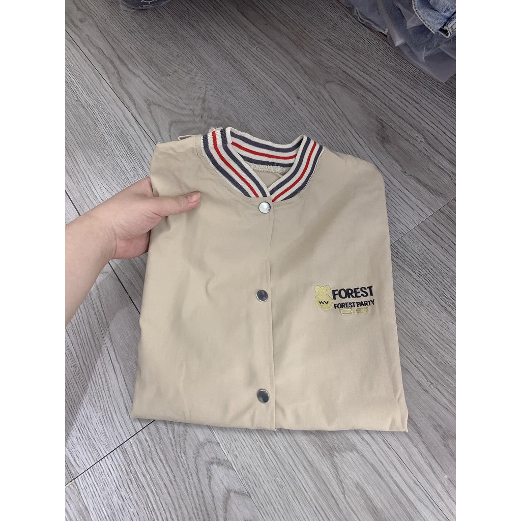 Áo khoác bomber form rộng unisex nam nữ cổ tròn tay bo viền kẻ