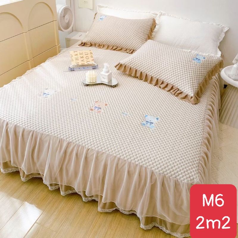 Chiếu phủ cao su non hạt đậu Mát xa phủ ren tinh tế sang trọng có 3 kích thướcm6;m8; 2m