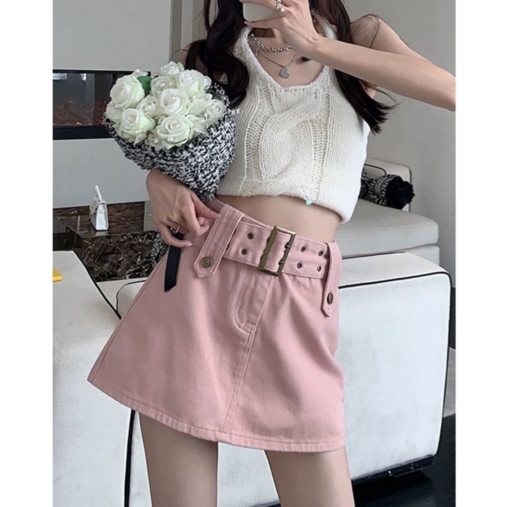 Chân Váy Denim Hồng Lưng Cao Dáng Chữ A Thời Trang Cho Nữ  tao bao