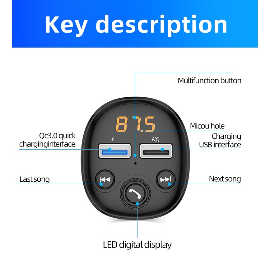 Xe hơi Radio Bluetooth Máy nghe nhạc MP3 Bộ phát FM Cổng USB kép Bộ thu đa chức năng U đĩa phổ thông