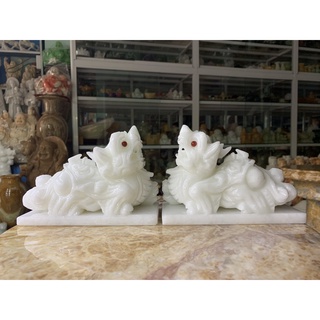 Cặp tỳ hưu chiêu tài lộc đá cẩm thạch trắng - ngang 15cm