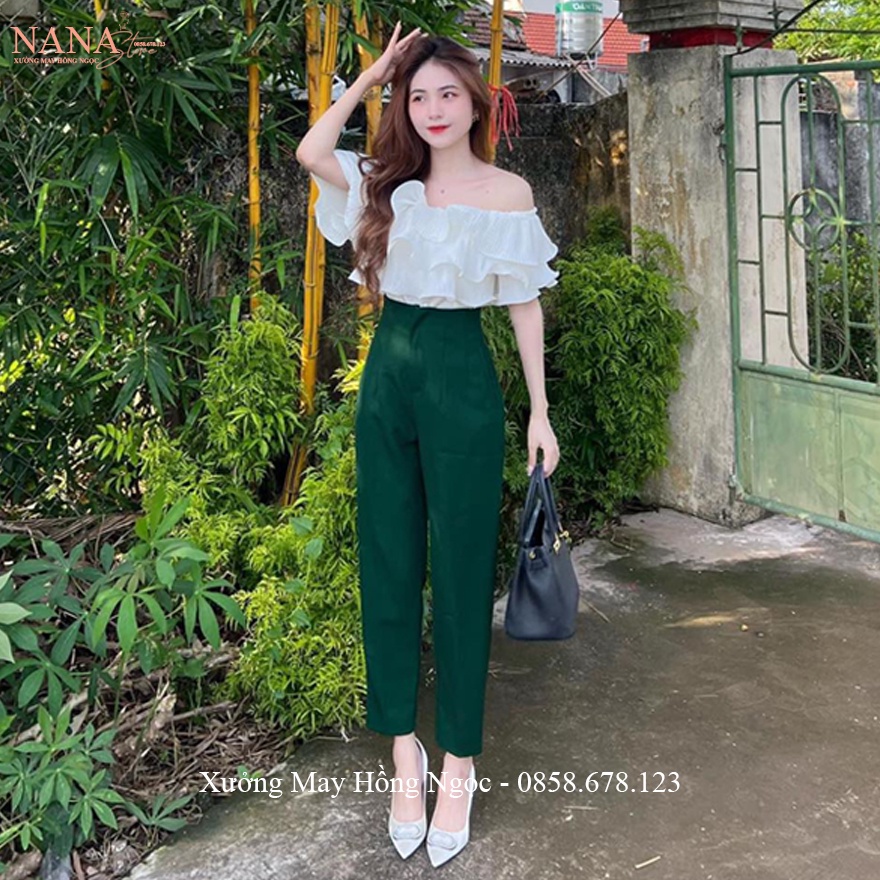 Quần baggy cạp cao bản to rộng 2 nút màu Đen dáng quần tây nữ công sở đi học lưng cao vải mềm dày co giãn nhẹ