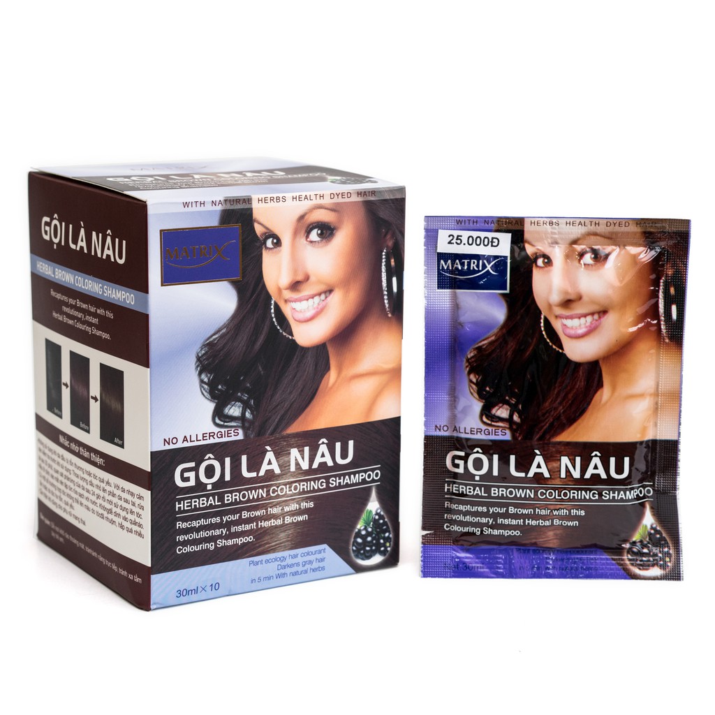 [Hcm]??Thuốc Gội Tóc Thảo Dược Matrix Herbal Brown - Gội Nâu ( Hộp 10 Gói )