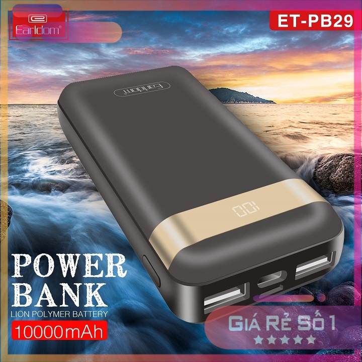 Rẻ vô địch-Sạc Dự Phòng 10.000mAh Earldom PB-29 2 cổng vào là Type- C và Micro công suất của 2 cổng vào đều là 2.1A