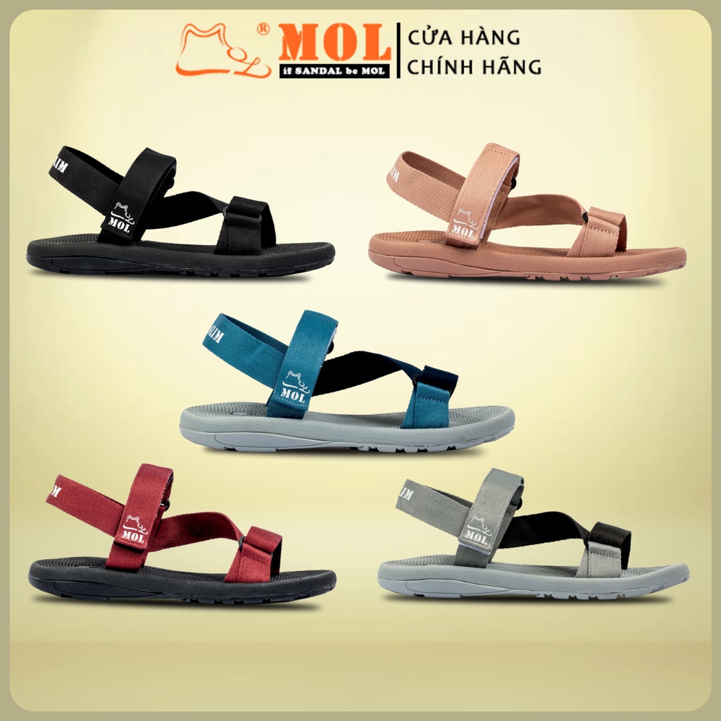 Giày Sandal MOL Nam Nữ Quai Chéo Đế Cao Su Quai Dù Đi Học Đi Làm Đi Chơi Mã MS1166