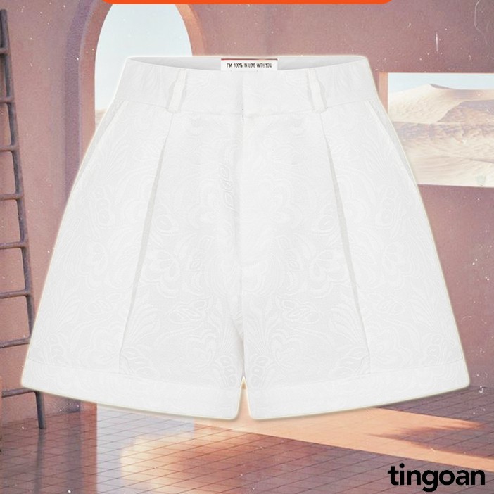 Quần short cạp cao gập gấu vải gấm trắng tingoan LIBRA SHORT /WH