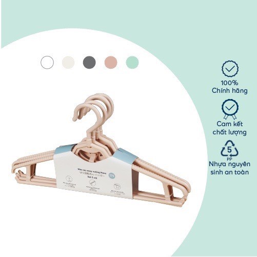 Set 5 Móc áo treo quần áo xoay InochiHara 175 - chất liệu nhựa PP cao cấp, với độ chịu lực tốt, bền đẹp theo thời gian