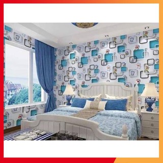 Giấy dán tường doraemon ô vuông siêu đẹp