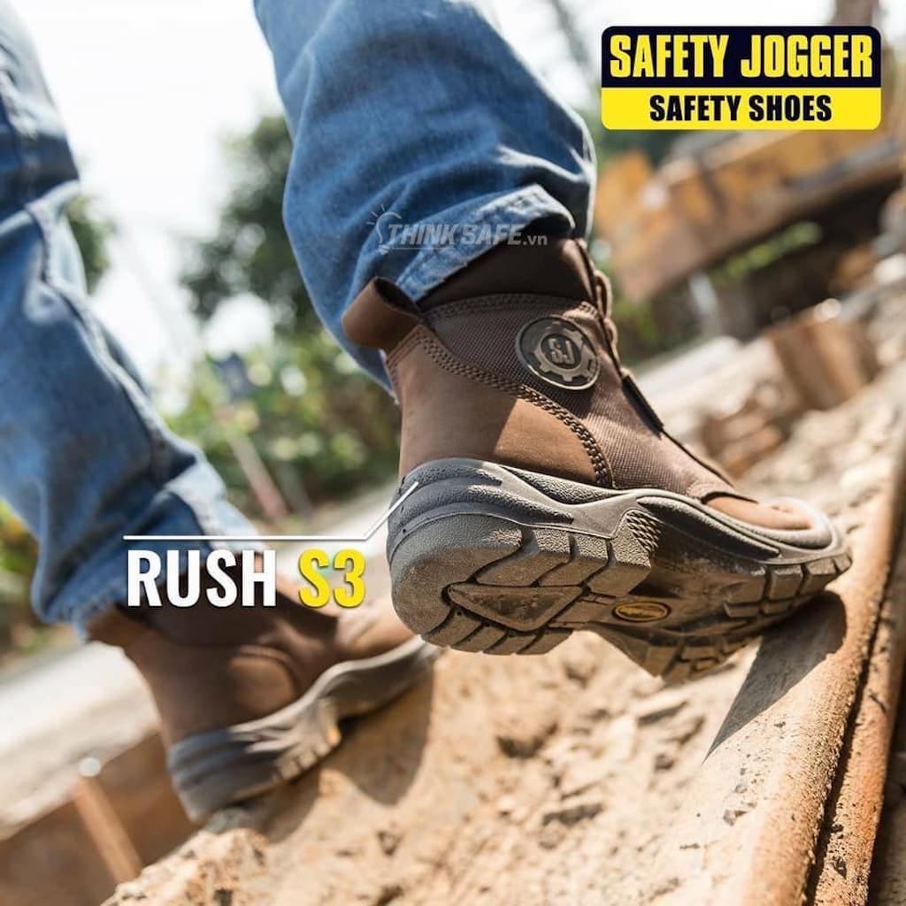 Giày bảo hộ lao động nam Jogger Rush S3 có khóa kéo hông, da ngựa siêu bền, chống thấm nước, chống đinh, chống trượt Già