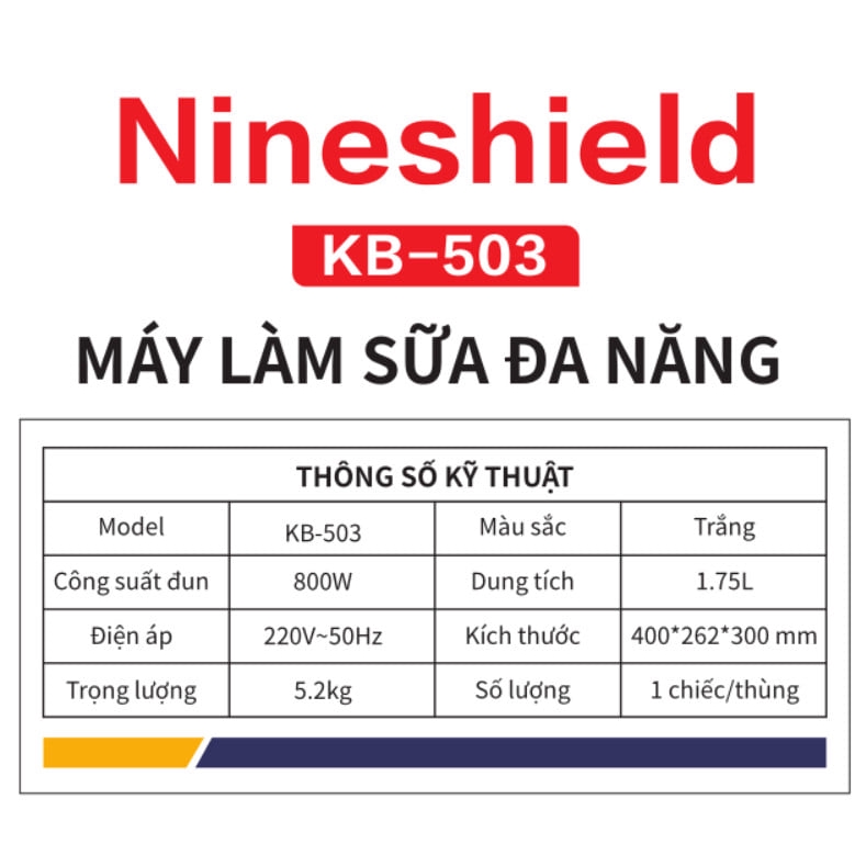 Máy Làm Sữa Hạt Đa Năng Nine Shield - Thay Thế 7 Loại Dụng Cụ Trong Bếp 1,8 Lit