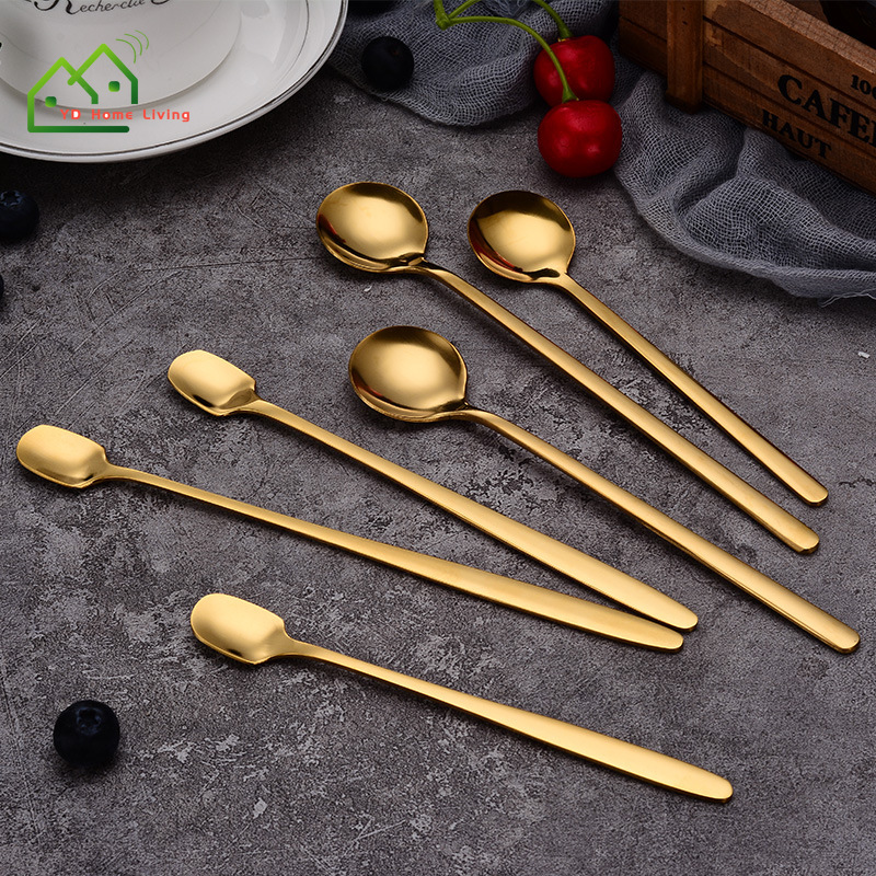 Muỗng thép không gỉ đầu vuông mạ vàng phong cách cổ điển
