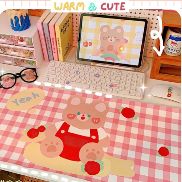 Lót chuột cỡ lớn 67x30cm họa tiết kẻ caro siêu dễ thương, giúp thao tác chuột dễ dàng, chống trơn trượt LD07